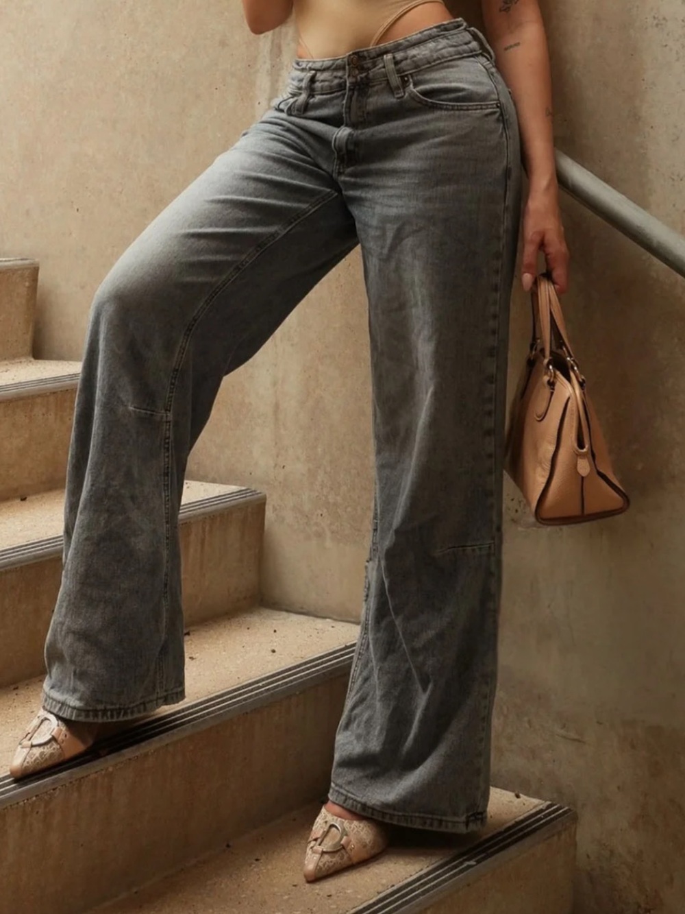 Fashion Nova Women's Wide-Leg High-Rise Jeans in Washed Gray
